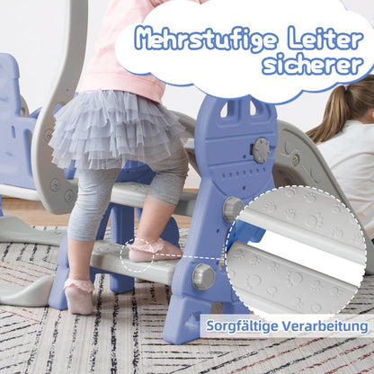 4-in-1 Kinder Rutsche mit Schaukel, Klettergerüst, Langer Rutsche und Basketballkorb, blau