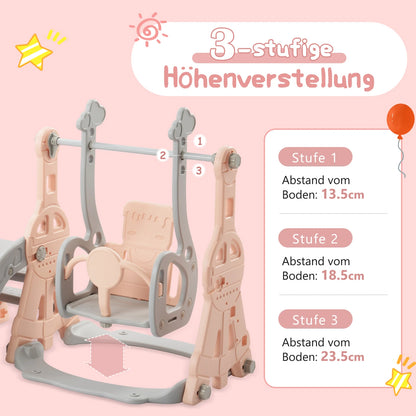 4-in-1 Kinder Rutsche mit Schaukel und Basketballkorb, Pink