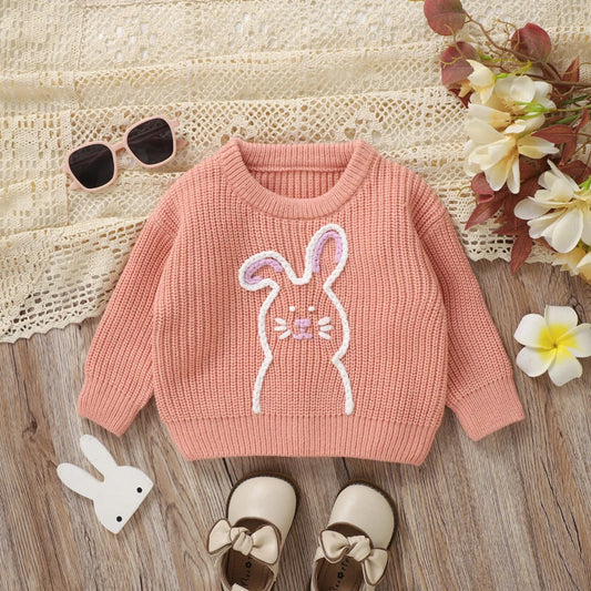 Kleinkind Baby Ostern Pullover Hase Stickerei Langarm