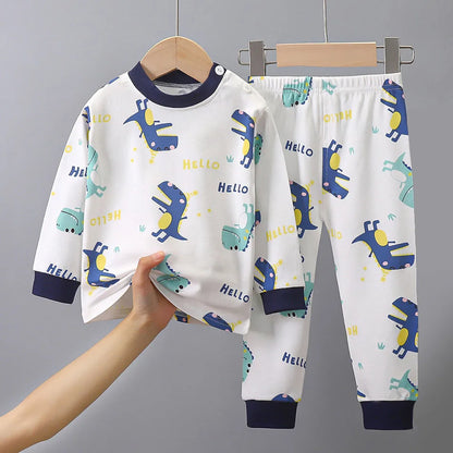 Kinder Baumwoll-Pyjama Set Unisex - Dinosaurier Design, weich & bequem für Herbst/Winter