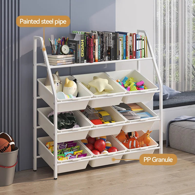 Kinderregal, Wandmontiertes Mehrschicht-Speicherregal, Freistehend mit Aufbewahrungsbox