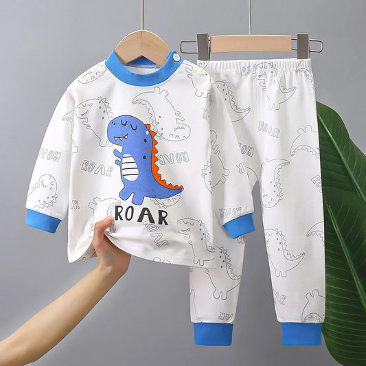 Kinder Baumwoll-Pyjama Set Unisex - Dinosaurier Design, weich & bequem für Herbst/Winter