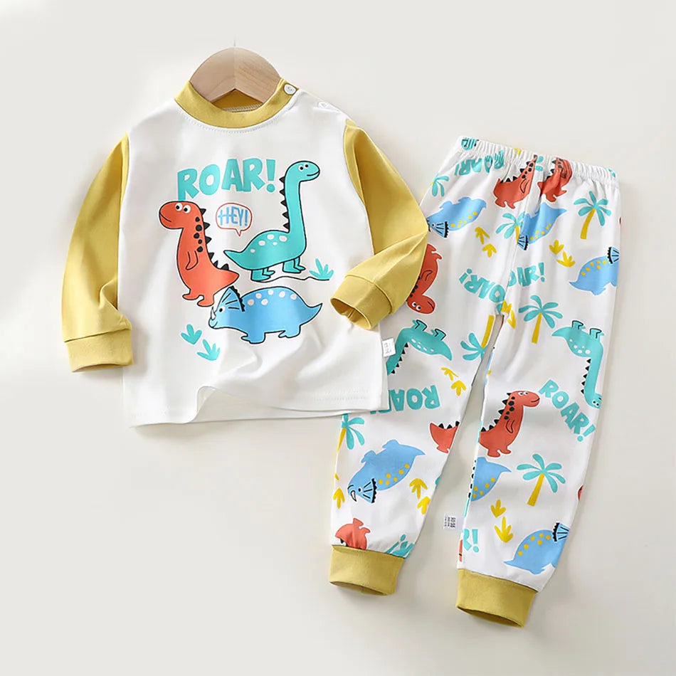 Kinder Baumwoll-Pyjama Set Unisex - Dinosaurier Design, weich & bequem für Herbst/Winter