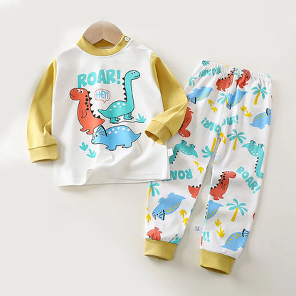 Kinder Baumwoll-Pyjama Set Unisex - Dinosaurier Design, weich & bequem für Herbst/Winter