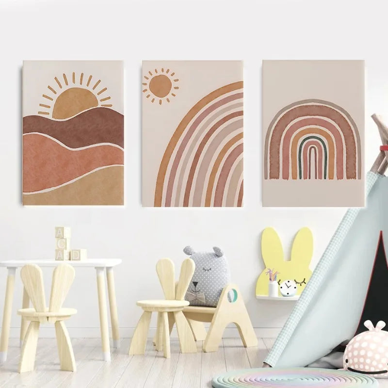 Alpaka Regenbogen Kaktus Poster – Boho Leinwandkunst für Kinderzimmer