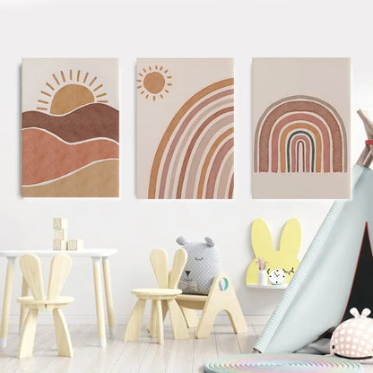 Alpaka Regenbogen Kaktus Poster – Boho Leinwandkunst für Kinderzimmer