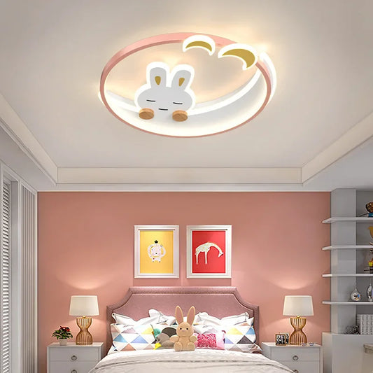Kinder-Halbmond LED-Deckenleuchte – Weißer Kaninchen-Kronleuchter für Kinderzimmer & Schlafzimmer
