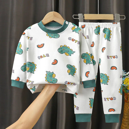 Kinder Baumwoll-Pyjama Set Unisex - Dinosaurier Design, weich & bequem für Herbst/Winter