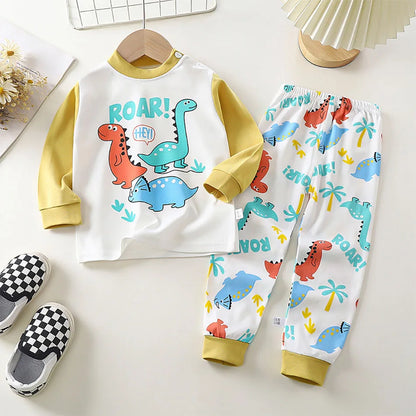 Kinder Baumwoll-Pyjama Set Unisex - Dinosaurier Design, weich & bequem für Herbst/Winter