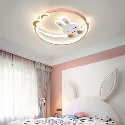 Kinder-Halbmond LED-Deckenleuchte – Weißer Kaninchen-Kronleuchter für Kinderzimmer & Schlafzimmer