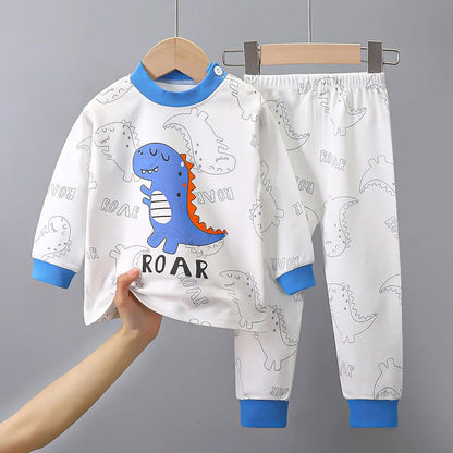Kinder Baumwoll-Pyjama Set Unisex - Dinosaurier Design, weich & bequem für Herbst/Winter