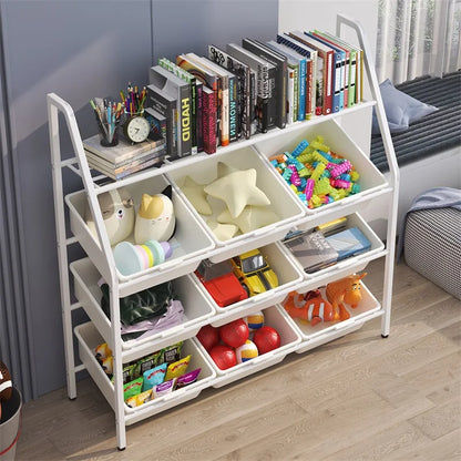 Kinderregal, Wandmontiertes Mehrschicht-Speicherregal, Freistehend mit Aufbewahrungsbox