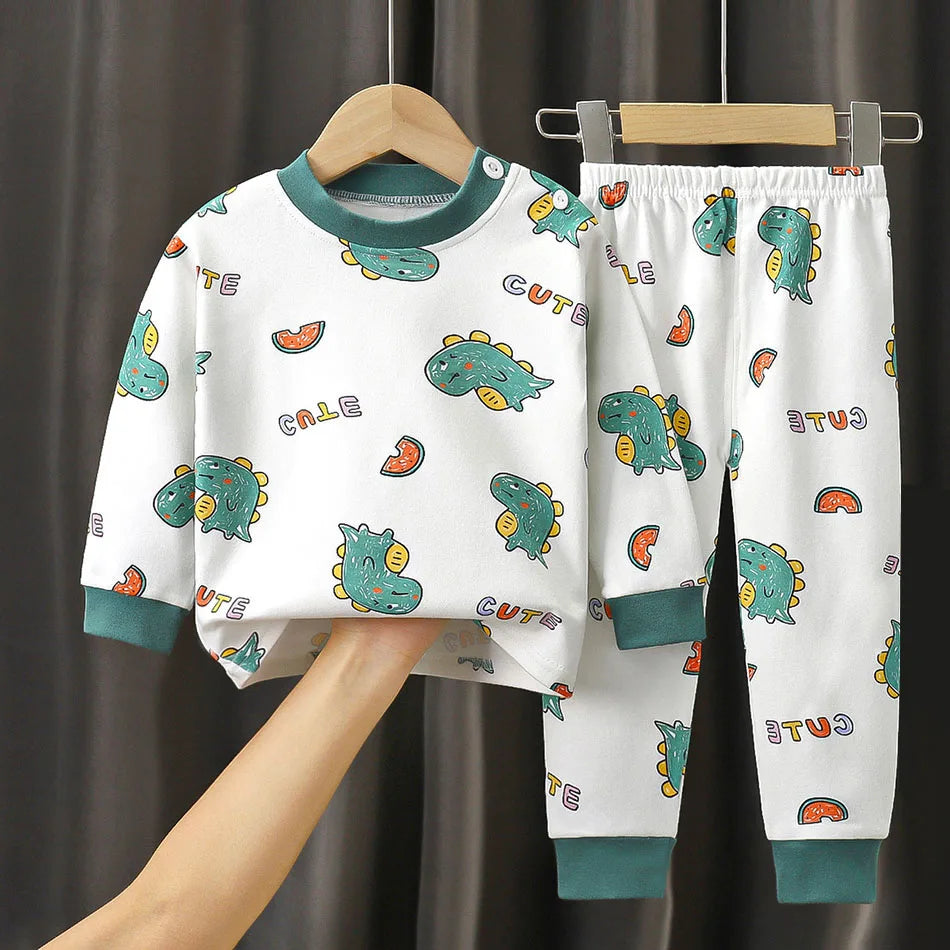 Kinder Baumwoll-Pyjama Set Unisex - Dinosaurier Design, weich & bequem für Herbst/Winter