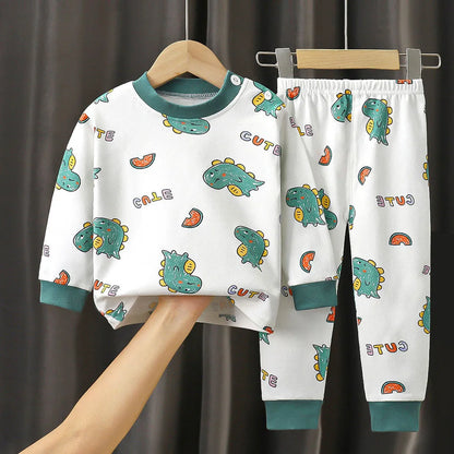 Kinder Baumwoll-Pyjama Set Unisex - Dinosaurier Design, weich & bequem für Herbst/Winter
