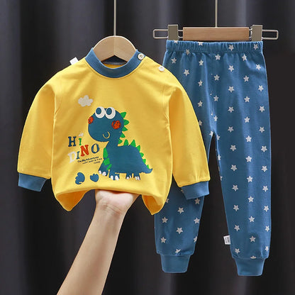 Kinder Baumwoll-Pyjama Set Unisex - Dinosaurier Design, weich & bequem für Herbst/Winter