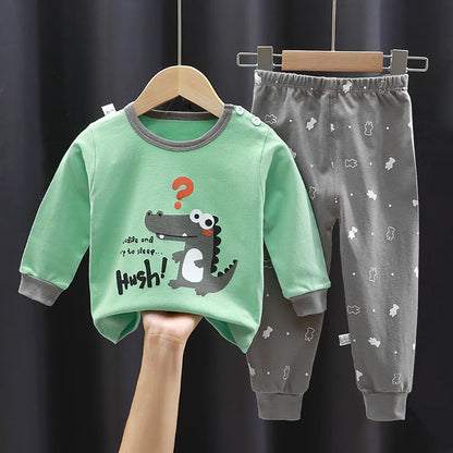 Kinder Baumwoll-Pyjama Set Unisex - Dinosaurier Design, weich & bequem für Herbst/Winter