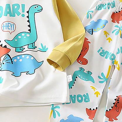 Kinder Baumwoll-Pyjama Set Unisex - Dinosaurier Design, weich & bequem für Herbst/Winter
