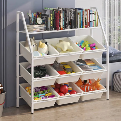 Kinderregal, Wandmontiertes Mehrschicht-Speicherregal, Freistehend mit Aufbewahrungsbox