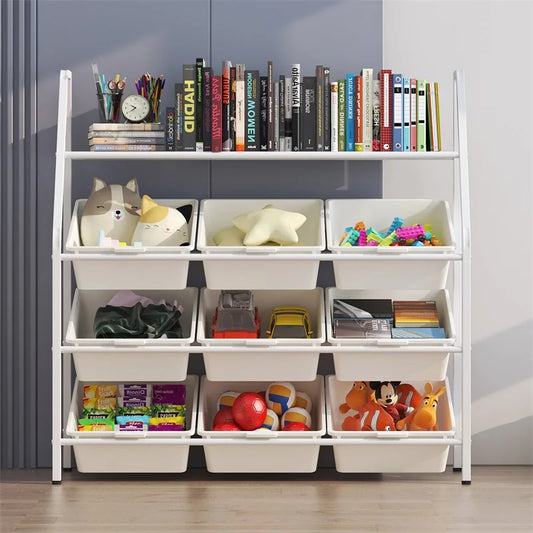 Kinderregal, Wandmontiertes Mehrschicht-Speicherregal, Freistehend mit Aufbewahrungsbox
