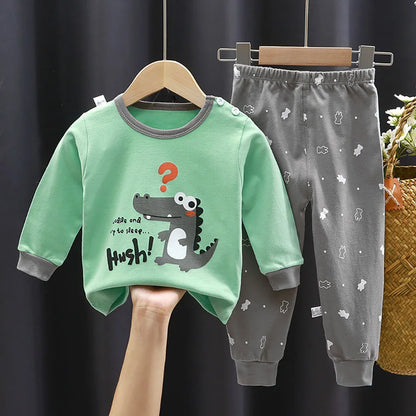 Kinder Baumwoll-Pyjama Set Unisex - Dinosaurier Design, weich & bequem für Herbst/Winter