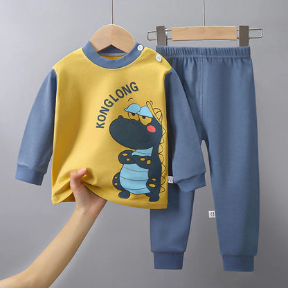 Kinder Baumwoll-Pyjama Set Unisex - Dinosaurier Design, weich & bequem für Herbst/Winter