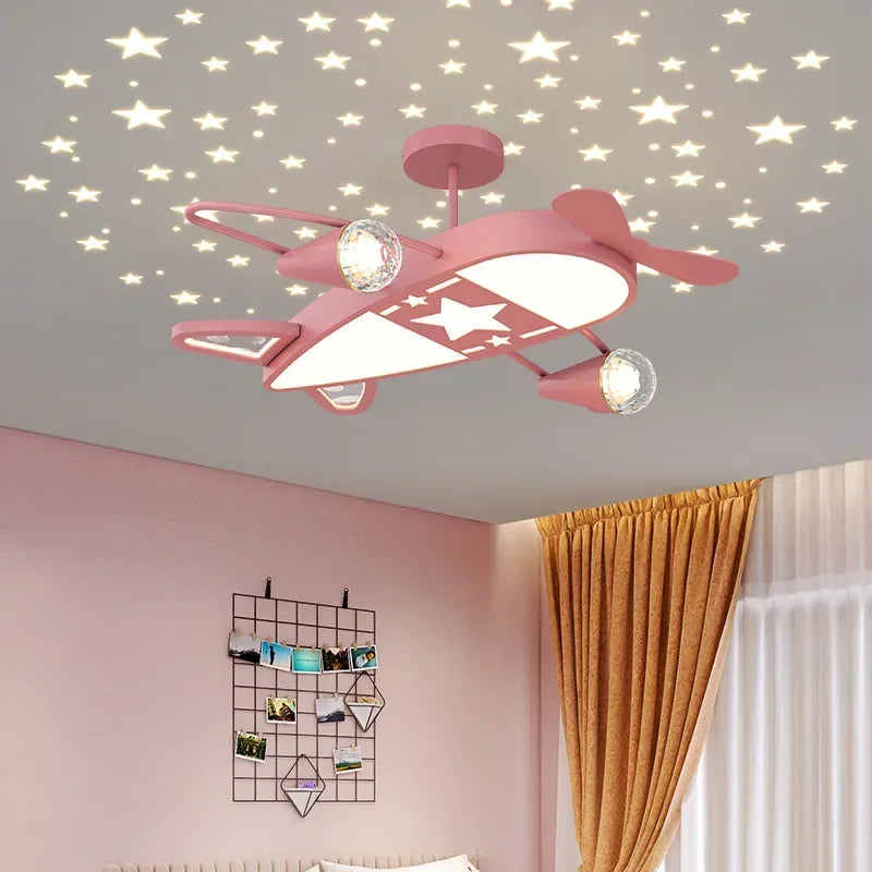 Moderne Kinderzimmer Deckenlampe, Sternenhimmel & Flugzeug Design