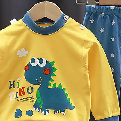 Kinder Baumwoll-Pyjama Set Unisex - Dinosaurier Design, weich & bequem für Herbst/Winter