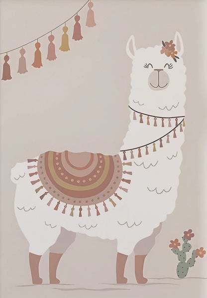 Alpaka Regenbogen Kaktus Poster – Boho Leinwandkunst für Kinderzimmer