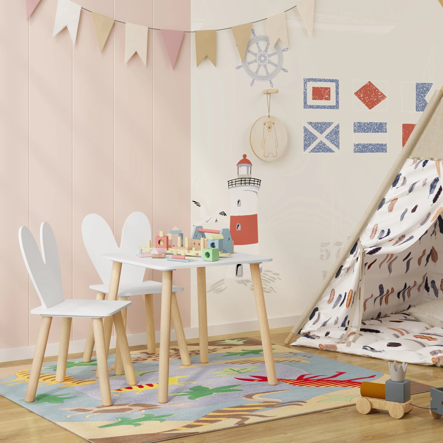 Kindertisch mit 2 Stühlen für Kinderzimmer