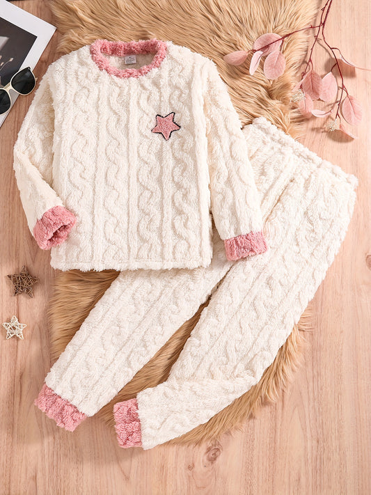 Mädchen 2-teiliges Strickset – Herbst/Winter Outfit mit Sternenmuster