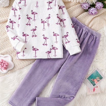 Mädchen Flamingo Set – Langarm-Sweatshirt & Kuschelhose für Frühling/Herbst