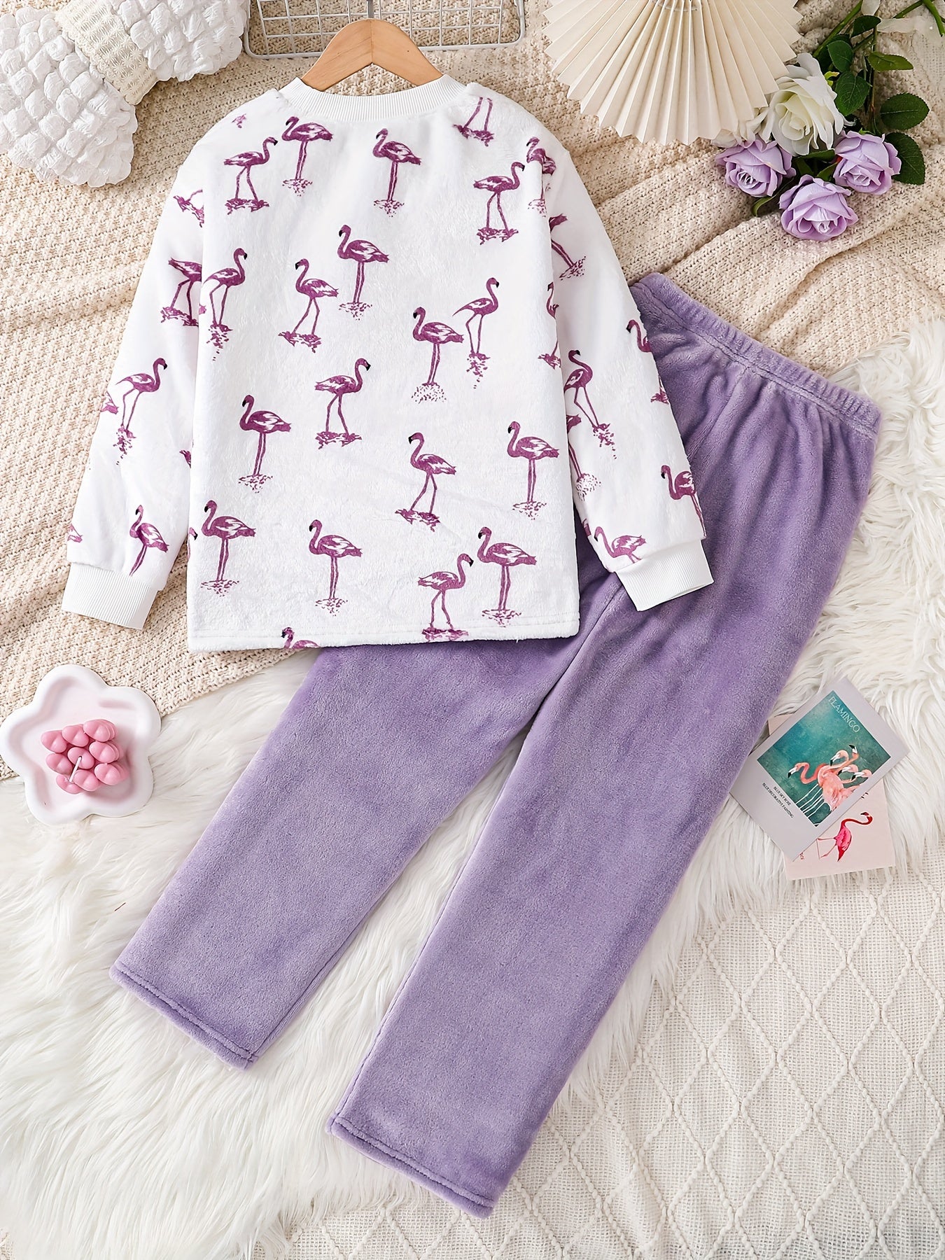 Mädchen Flamingo Set – Langarm-Sweatshirt & Kuschelhose für Frühling/Herbst